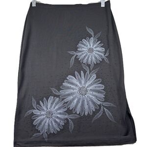 CDC Skirt Floral Jeweled Goth Witchy Pull On Vintage Y2K 90s Black Size 8 B139